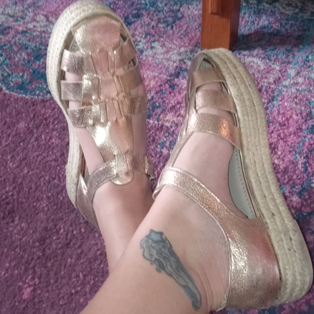 Rose Gold Leather Espadrille Sandals